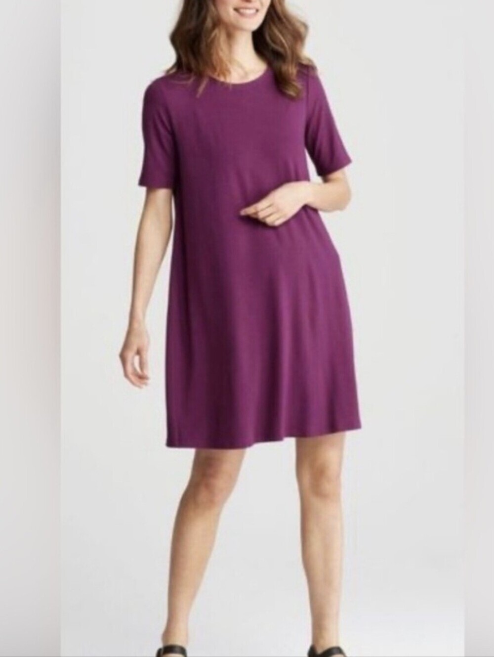 Eileen Fisher T-Shirt Dress Jersey Knit Plum Purple Short Sleeve Size Small